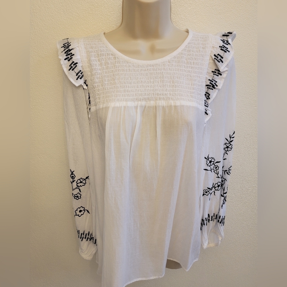NWT Loft Embroidered Long Sleeve Blouse